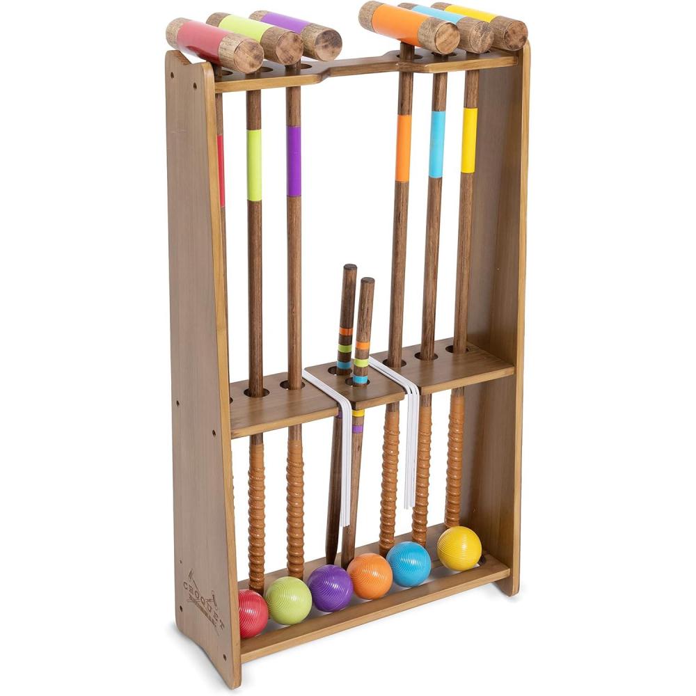 imageGoSports Premium Wood Stained Six Player Croquet Set with Handcrafted Wooden Stand