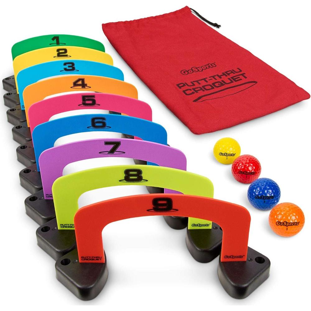 imageGoSports PuttThru Croquet Putting Game Includes 9 Gates 4 Golf Balls and Tote Bag Play at Home The Office or On The GreenMedium