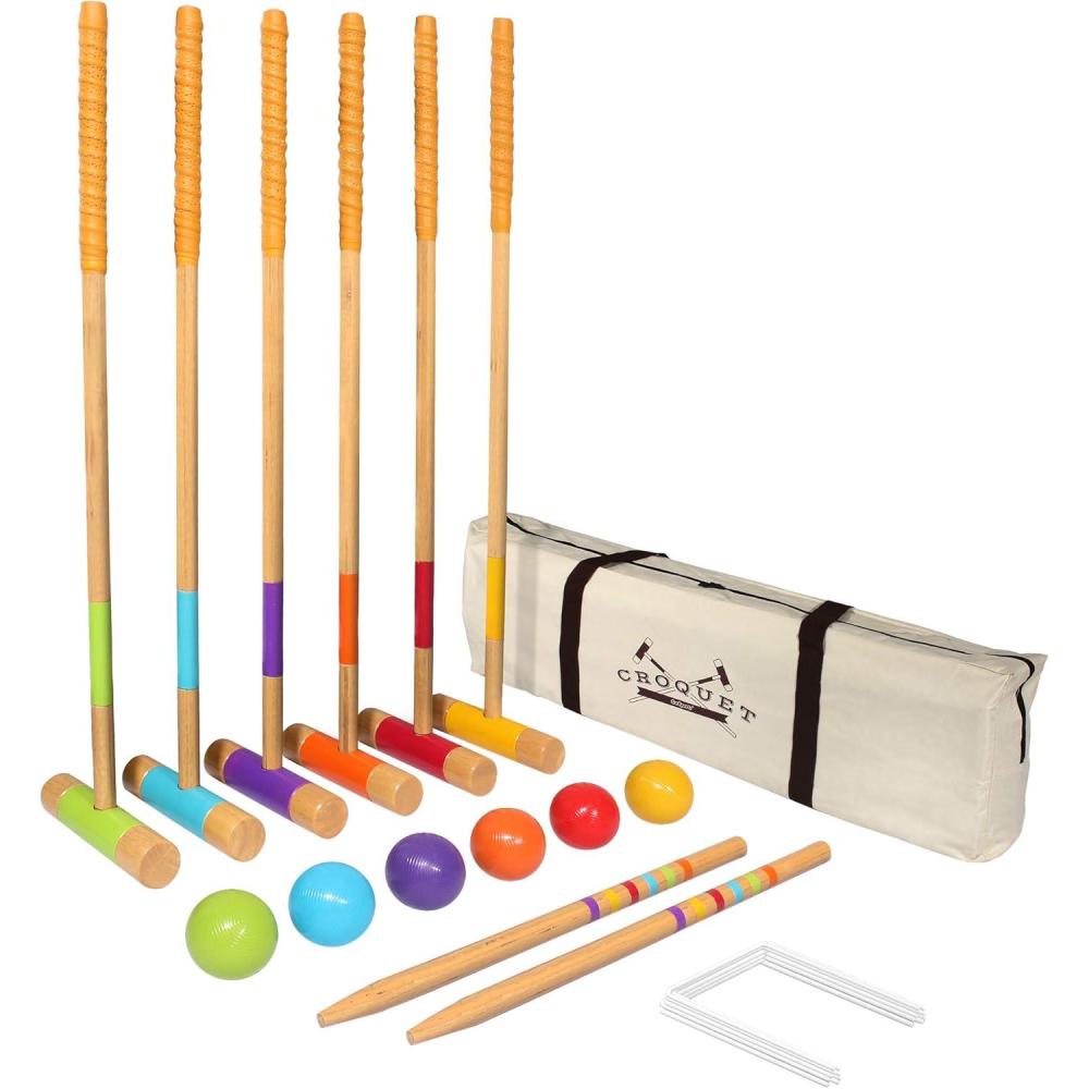imageGoSports Six Player Croquet Set for Adults ampamp Kids  Choose Deluxe 35quot or Standard 28quot  Modern Wood DesignDeluxe
