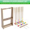 GoSports Premium Wood Stained Six Player Croquet Set with Handcrafted Wooden Stand