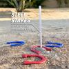 GoSports Steel Horseshoes Outdoor Game Set – Gold & Silver or Red & Blue – Official Size and Weight(Red & Blue)
