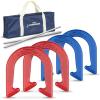 GoSports Steel Horseshoes Outdoor Game Set – Gold & Silver or Red & Blue – Official Size and Weight(Red & Blue)
