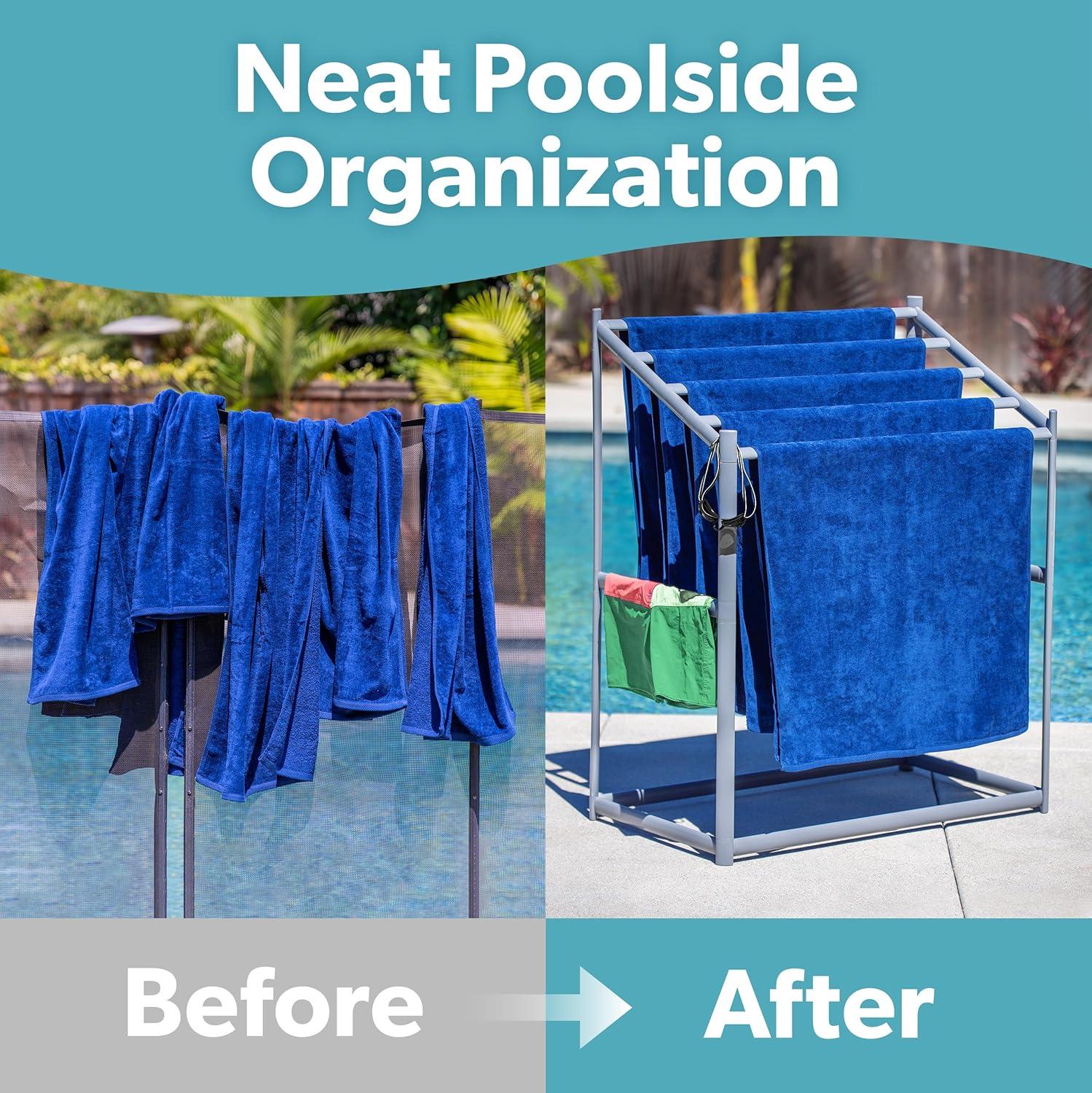 imageCoast Modern Pool Towel Rack Choose Your Color Outdoor ampamp Indoor 5 Beach Towel PVC Drying RackGray