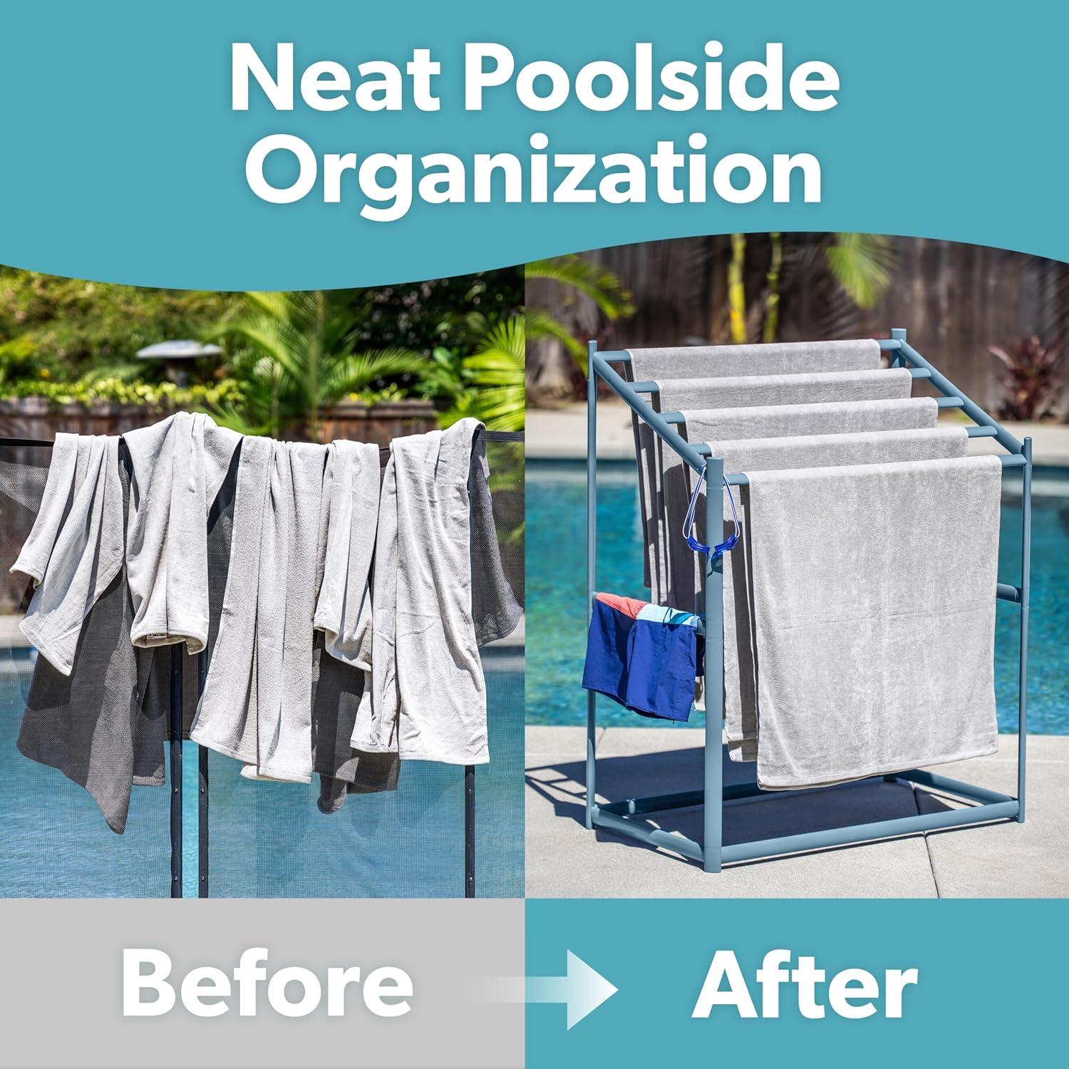 imageCoast Modern Pool Towel Rack Choose Your Color Outdoor ampamp Indoor 5 Beach Towel PVC Drying RackStone Blue