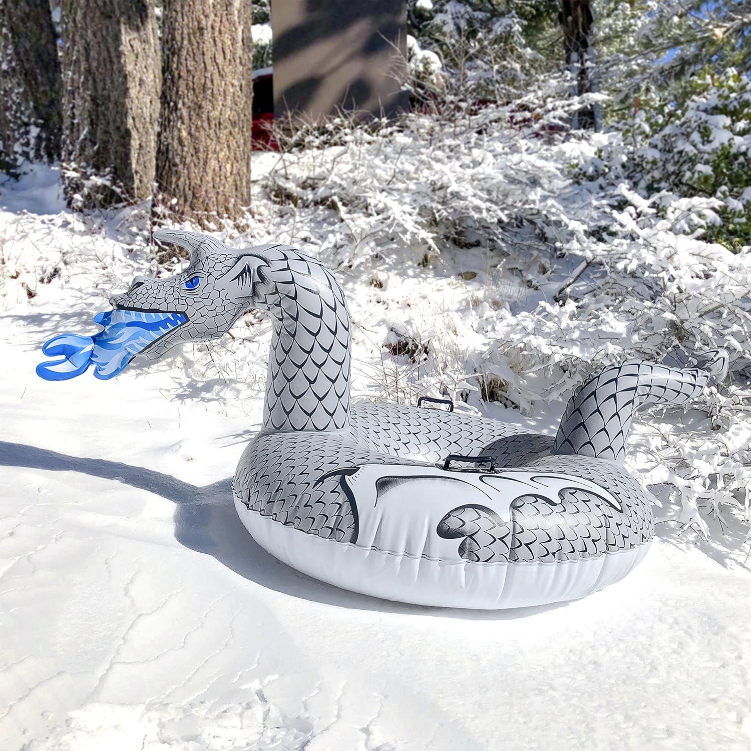 imageGoFloats Winter Snow Tubes Choose from Unicorn Disneys Frozen Ice Dragon Polar Bear Penguin Flamingo Inflatable Sled for Kids and AdultsIce Dragon