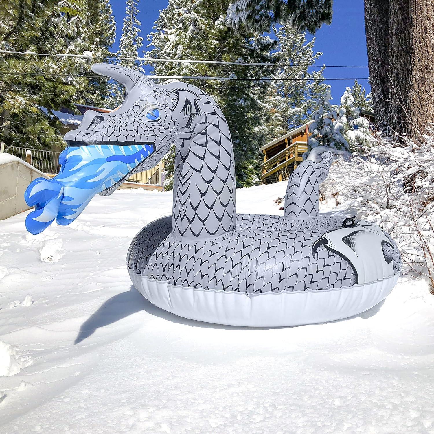 imageGoFloats Winter Snow Tubes Choose from Unicorn Disneys Frozen Ice Dragon Polar Bear Penguin Flamingo Inflatable Sled for Kids and AdultsIce Dragon