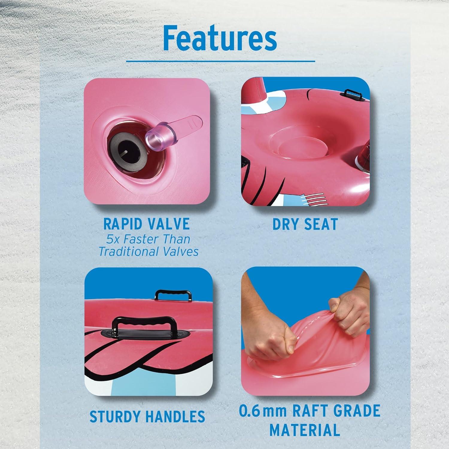 imageGoFloats Winter Snow Tubes Choose from Unicorn Disneys Frozen Ice Dragon Polar Bear Penguin Flamingo Inflatable Sled for Kids and AdultsPink