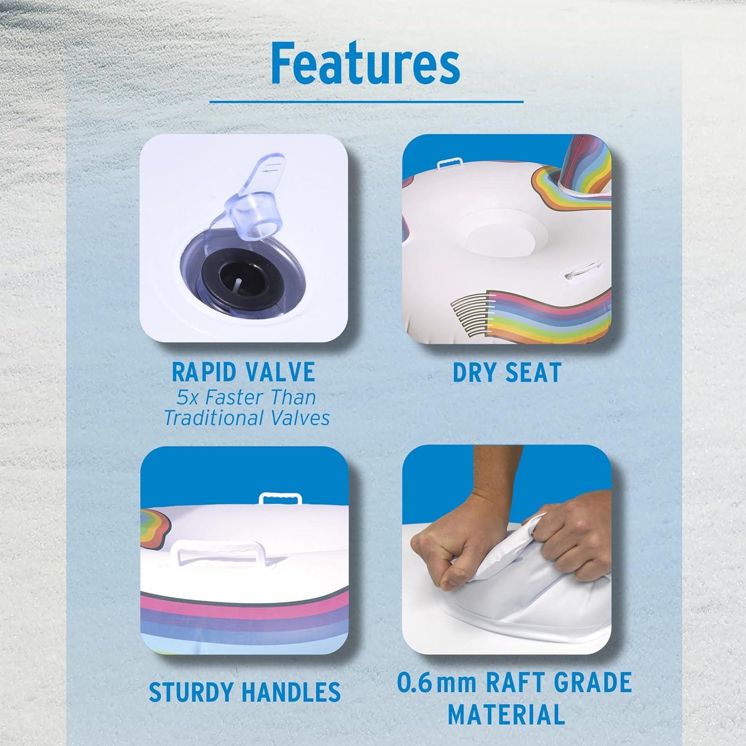 imageGoFloats Winter Snow Tubes Choose from Unicorn Disneys Frozen Ice Dragon Polar Bear Penguin Flamingo Inflatable Sled for Kids and AdultsWhite