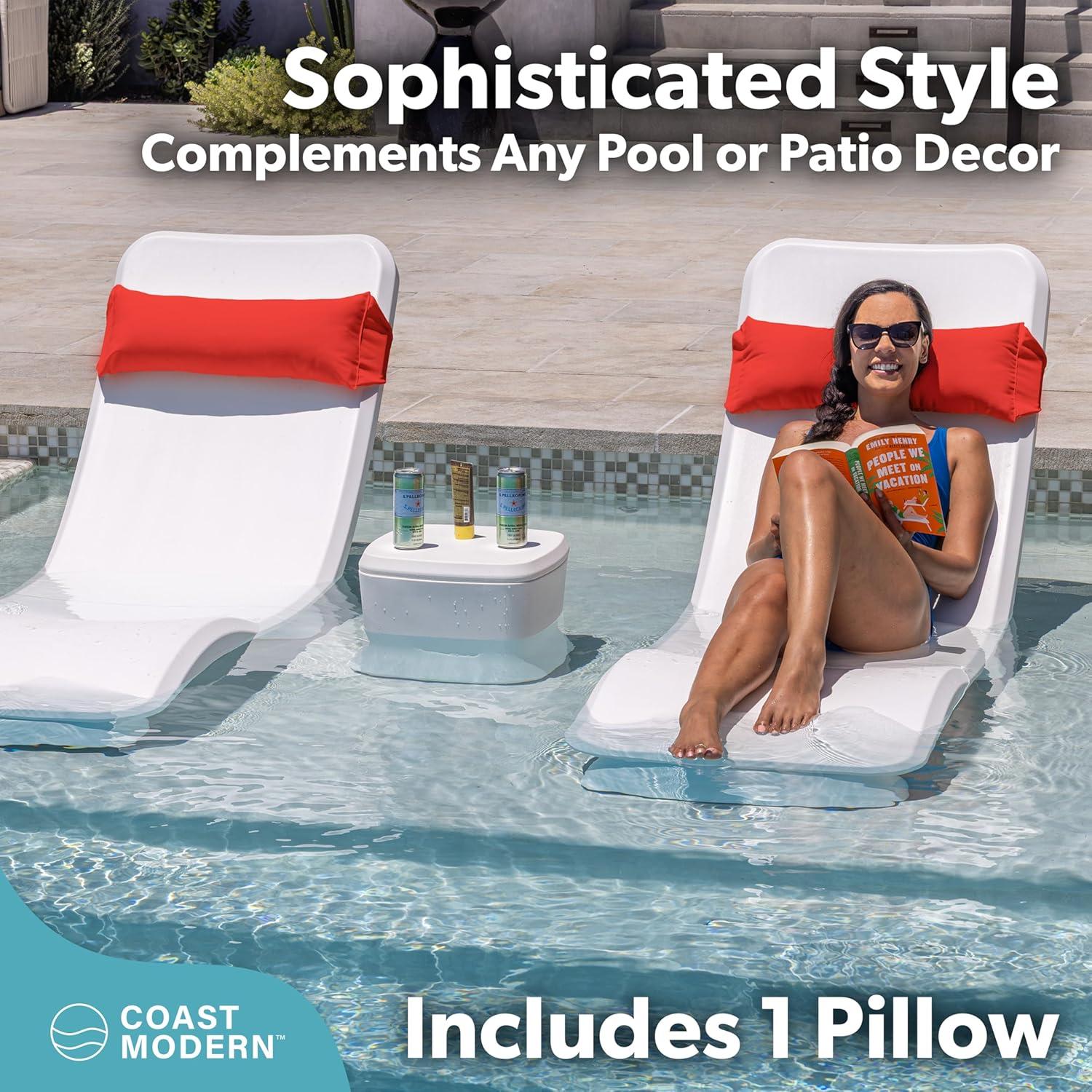 imageGoSports Coast Modern Outdoor Lounge Chair Pillow with Strap Waterproof Headrest Pillow for Pool Lounger ampamp Patio Chaise CushionsRed