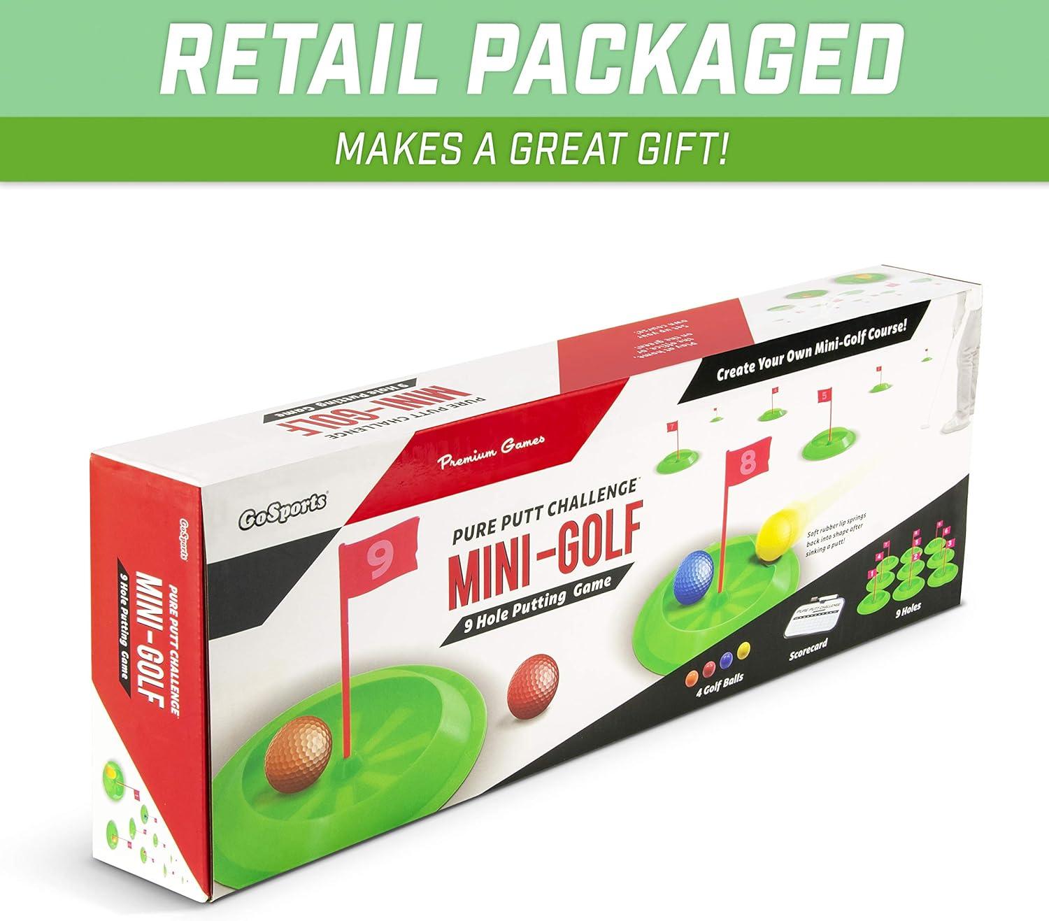 imageGoSports Pure Putt Challenge Mini Golf Game Build Your Own Course at Home The Office or On The Green Includes 9 Holes 4 Balls DryErase Scorecard Tote Bag ampamp Rules