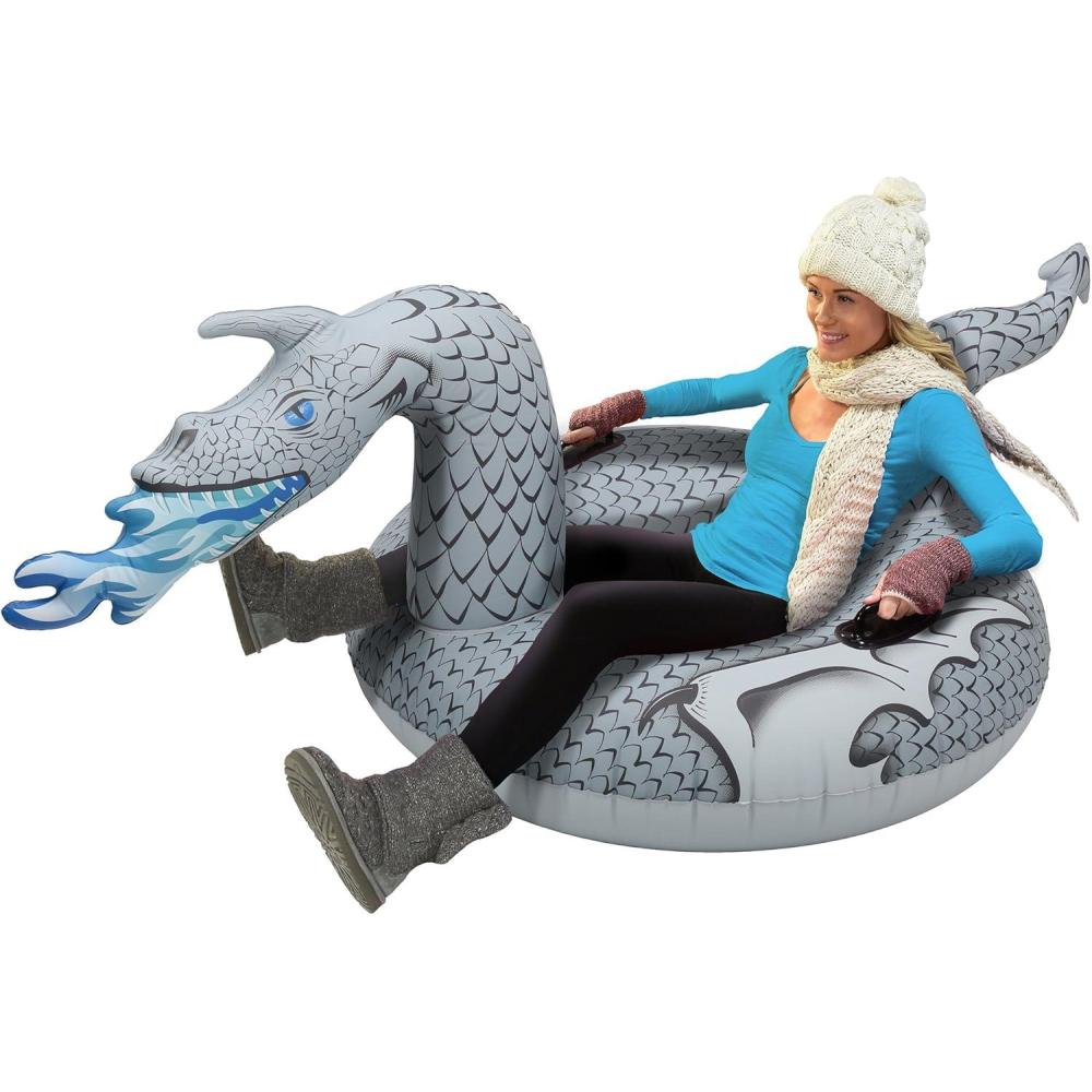 imageGoFloats Winter Snow Tubes Choose from Unicorn Disneys Frozen Ice Dragon Polar Bear Penguin Flamingo Inflatable Sled for Kids and AdultsIce Dragon