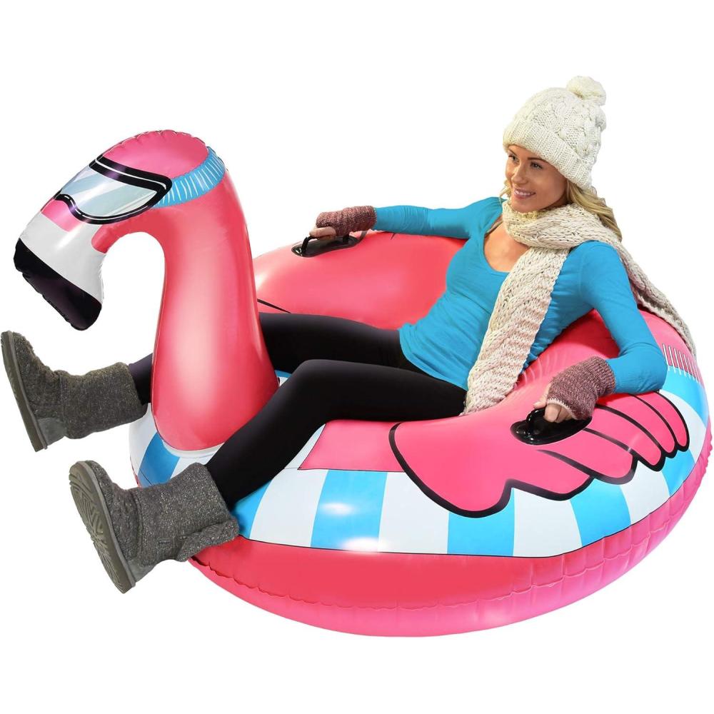 imageGoFloats Winter Snow Tubes Choose from Unicorn Disneys Frozen Ice Dragon Polar Bear Penguin Flamingo Inflatable Sled for Kids and AdultsPink