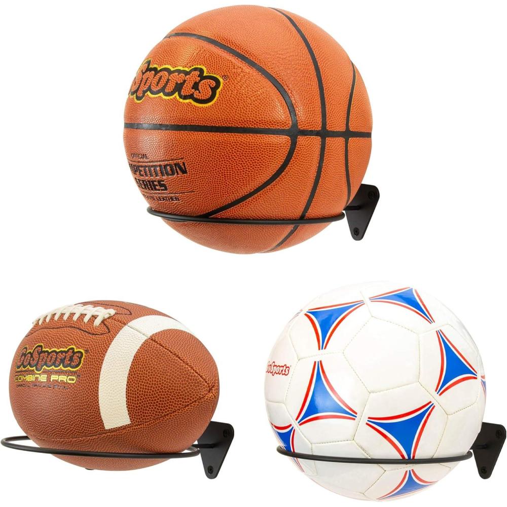 imageGoSports Wall Mounted Ball Stand Holder for Sports Balls Basketballs Soccer Balls Footballs 3 Pack