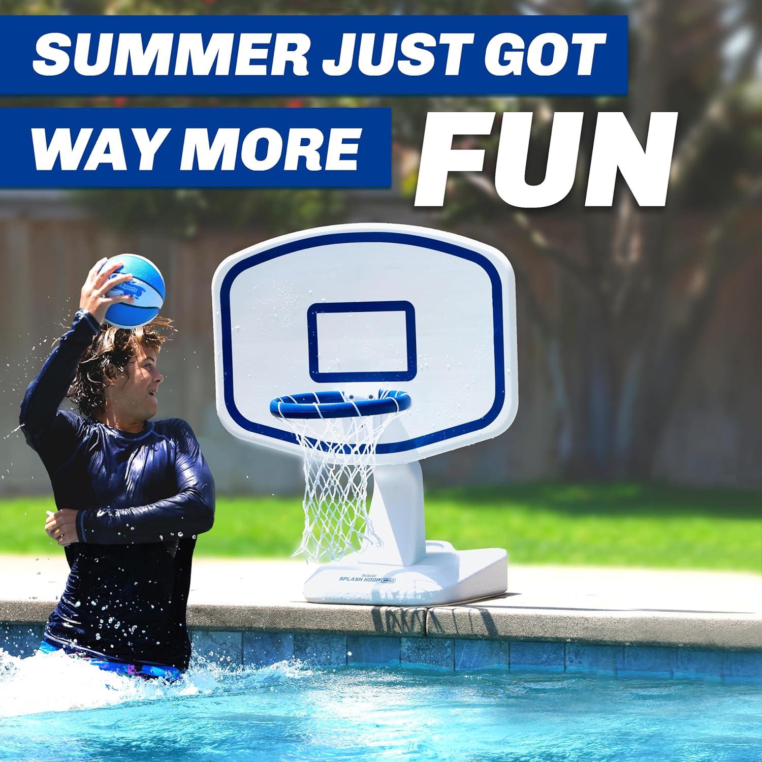 imageGoSports Splash Hoop PRO Swimming Pool Basketball Game Includes Poolside Water Basketball Hoop 2 Balls and Pump AquaWhite
