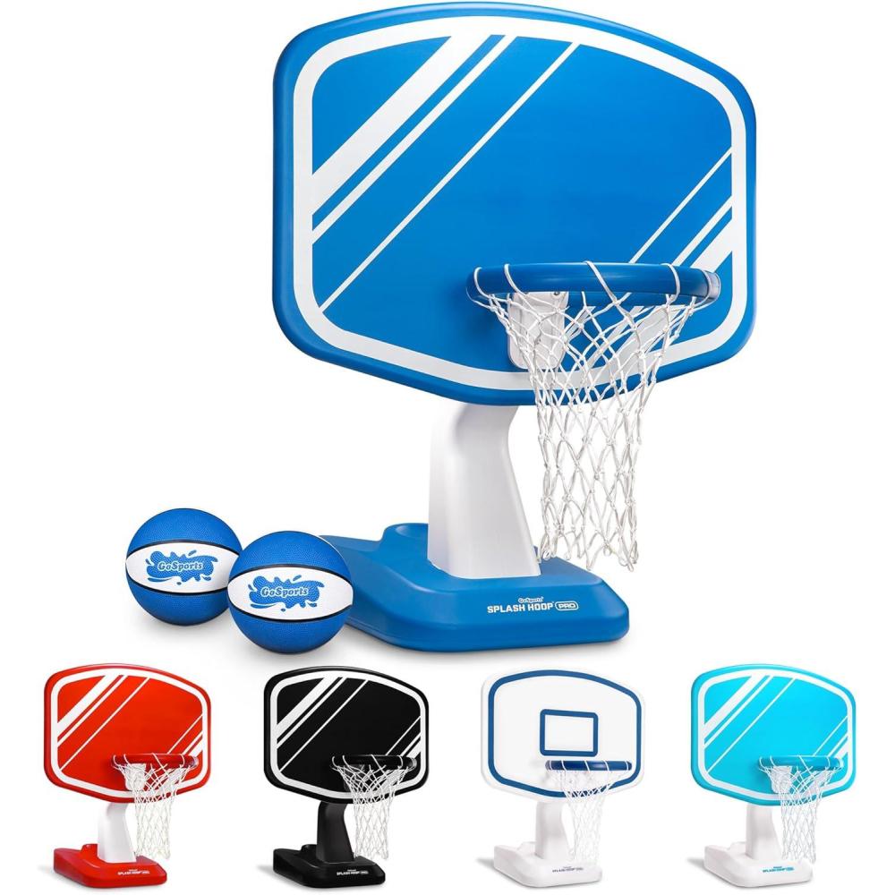 imageGoSports Splash Hoop PRO Swimming Pool Basketball Game Includes Poolside Water Basketball Hoop 2 Balls and Pump  AquaBlue
