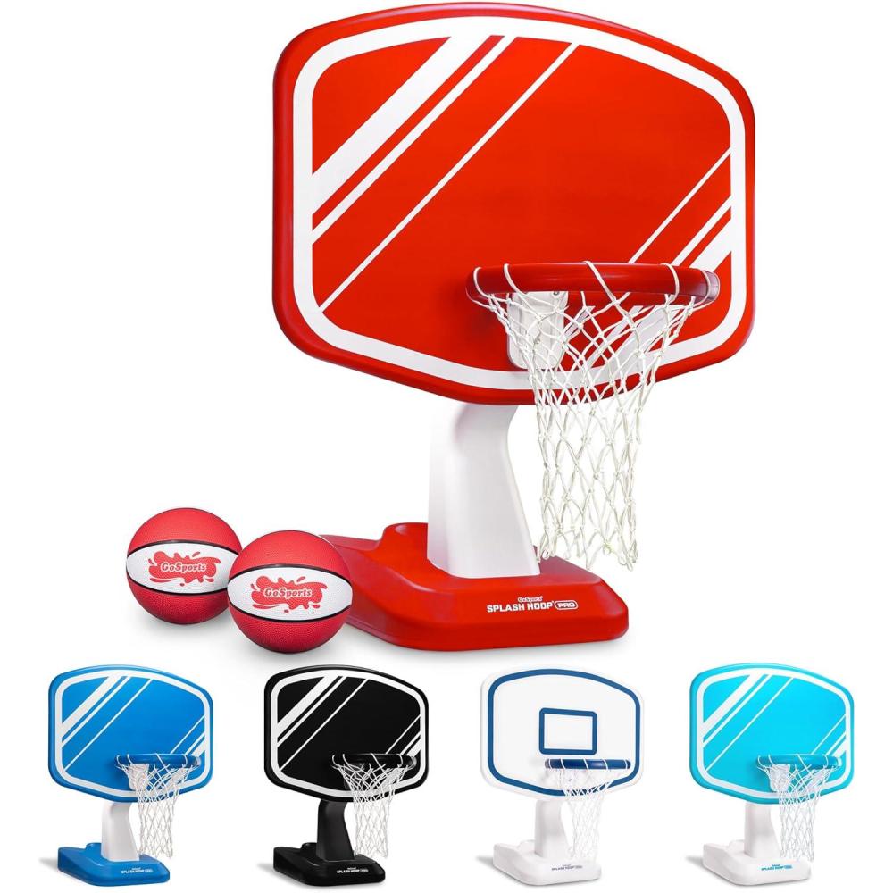 imageGoSports Splash Hoop PRO Swimming Pool Basketball Game Includes Poolside Water Basketball Hoop 2 Balls and Pump AquaRed