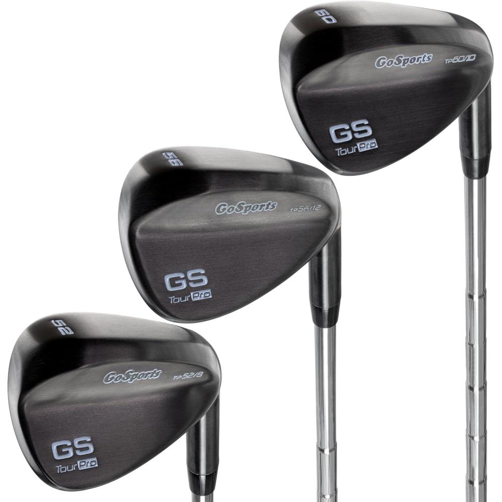 imageGoSports Tour Pro Golf Wedge Set Mens Right Handed 52 Gap Wedge 56 Sand Wedge and 60 Lob Wedge in Satin or Black FinishBlack Set 52 56 60