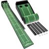 GoSports Pure Putt Golf 9 ft Putting Green Ramp – Black or Brown – Premium Wood Training Aid for Home & Office Putting Practice – Includes 4 Golf Balls(Black)