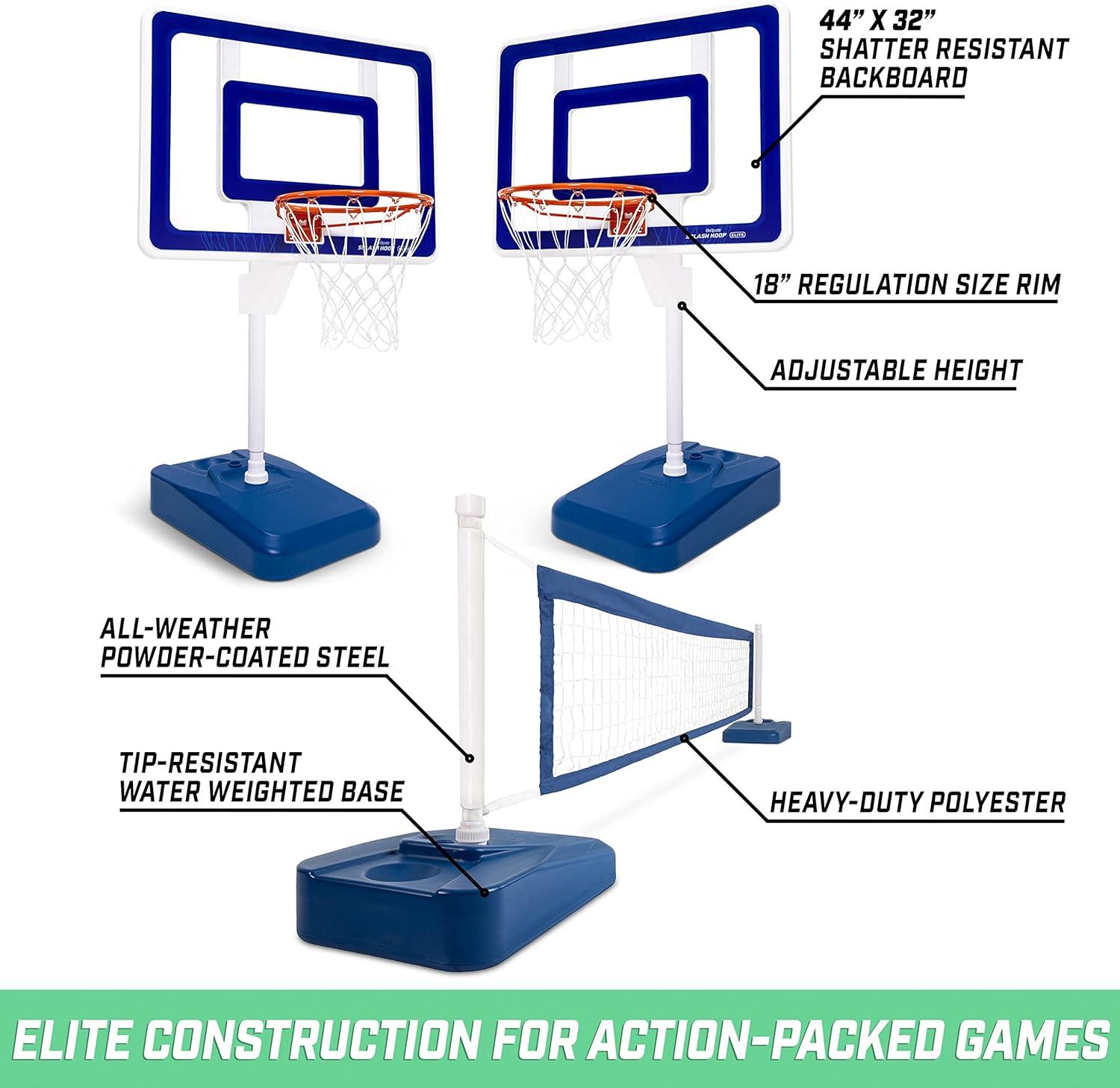 imageGoSports Splash Hoop Elite 2in1 Full Court Pool Basketball ampamp Volleyball Game Set