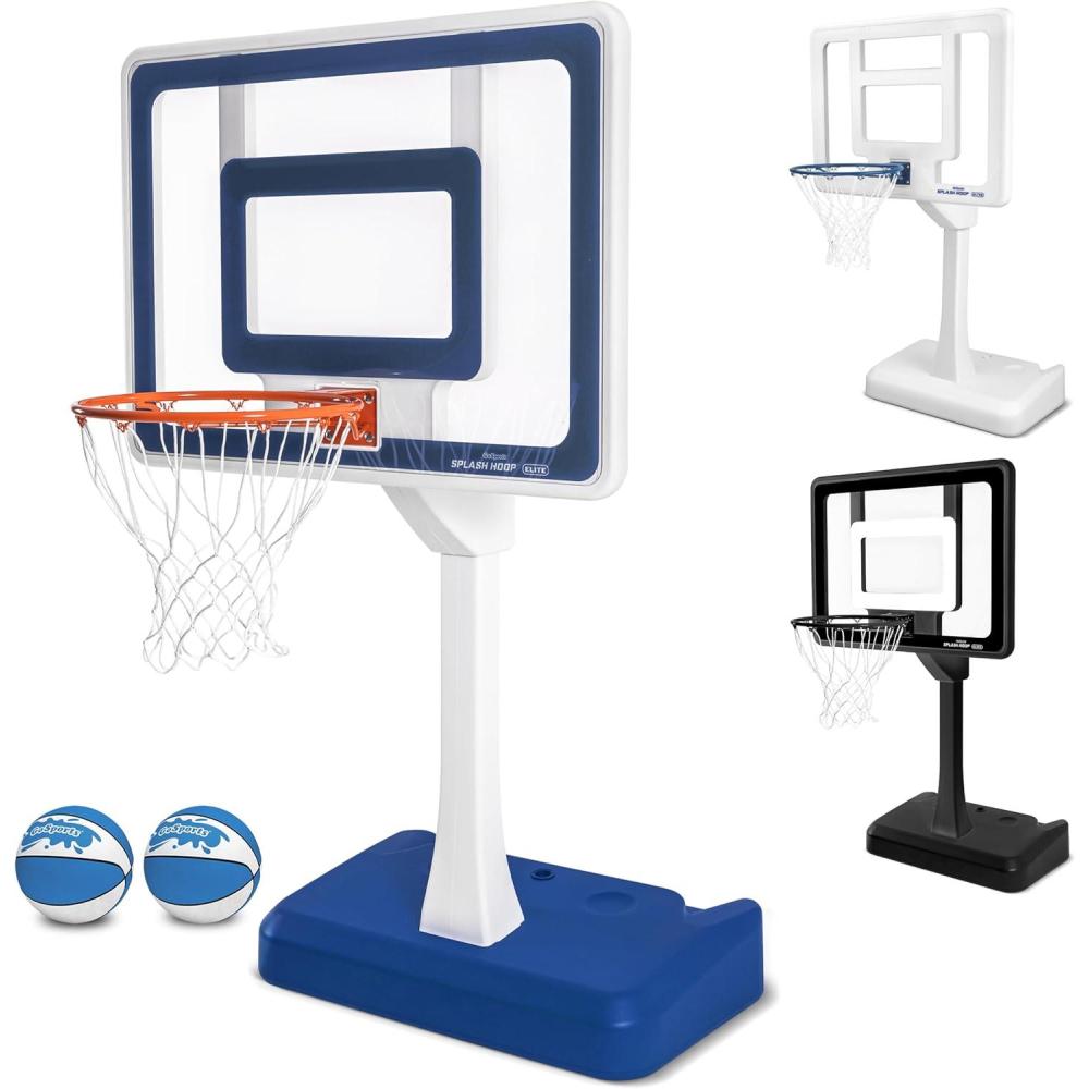 imageGoSports Splash Hoop Elite  Adjustable Height or Fixed Post  Pool Hoop Basketball Game with Water Weighted Base Regulation Steel Rim and 2 Pool BasketballsElite Adjustable  Blue