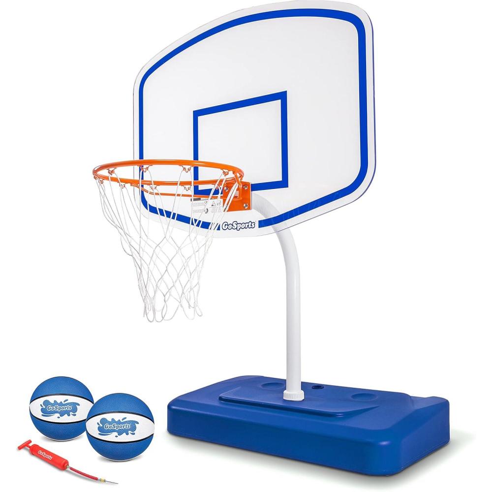 imageGoSports Splash Hoop Elite  Adjustable Height or Fixed Post  Pool Hoop Basketball Game with Water Weighted Base Regulation Steel Rim and 2 Pool BasketballsElite Fixed  Blue