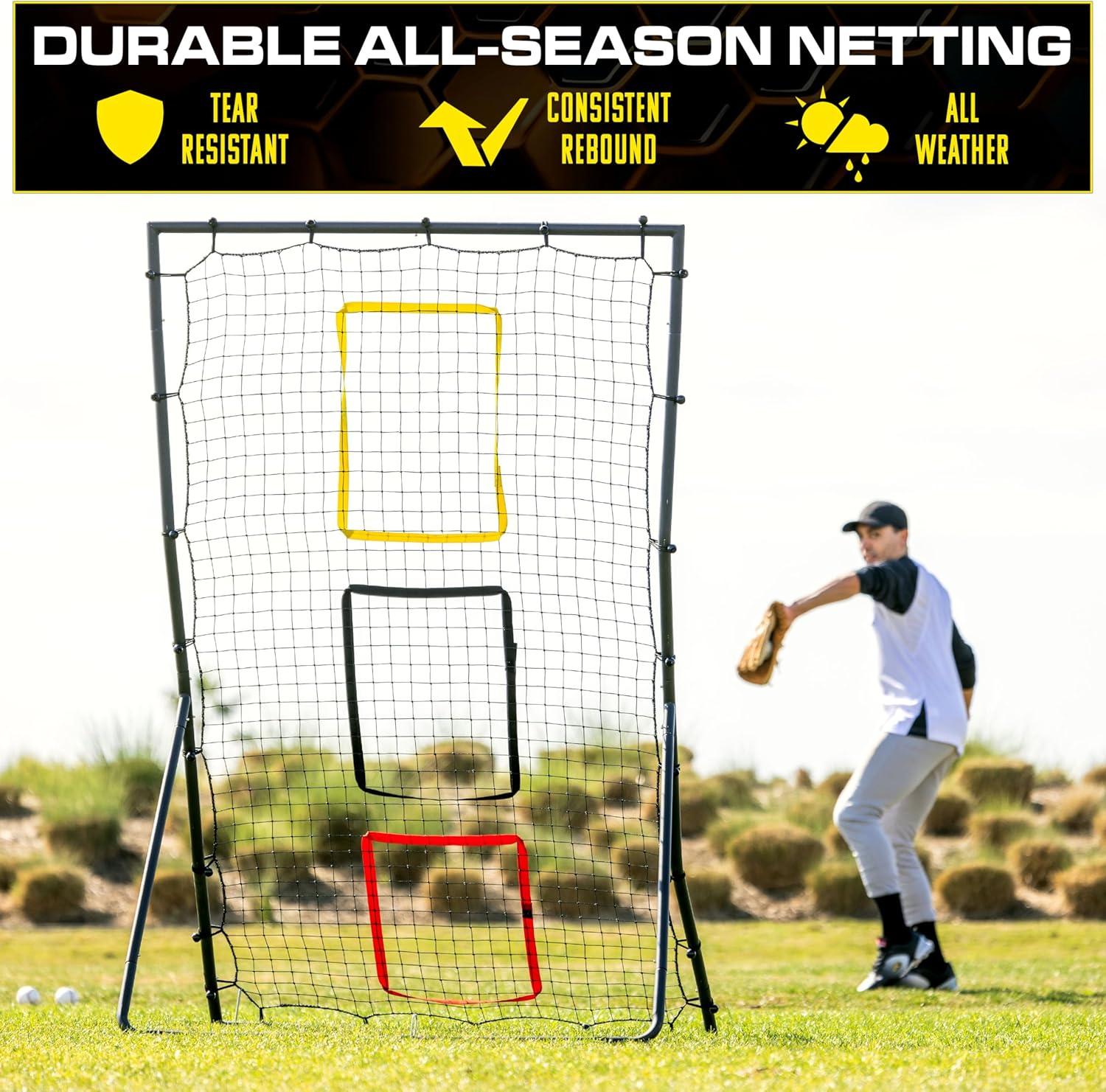 imageGoSports 6 x 4 ft Baseball ampamp Softball Pitching and Fielding Rebounder Pitch Back Net with 3 Target Zones