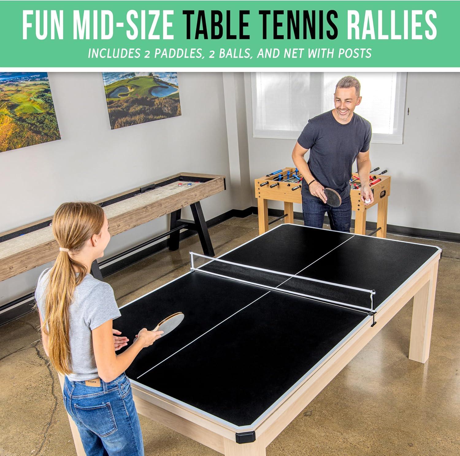 imageGoSports 3 in 1 Pool Dining ampamp Table Tennis Combo Table and Storage Benches  7 ft or 8 ft  Convertible Billiards and Table Tennis with Accessories7 ft Light Birch Table