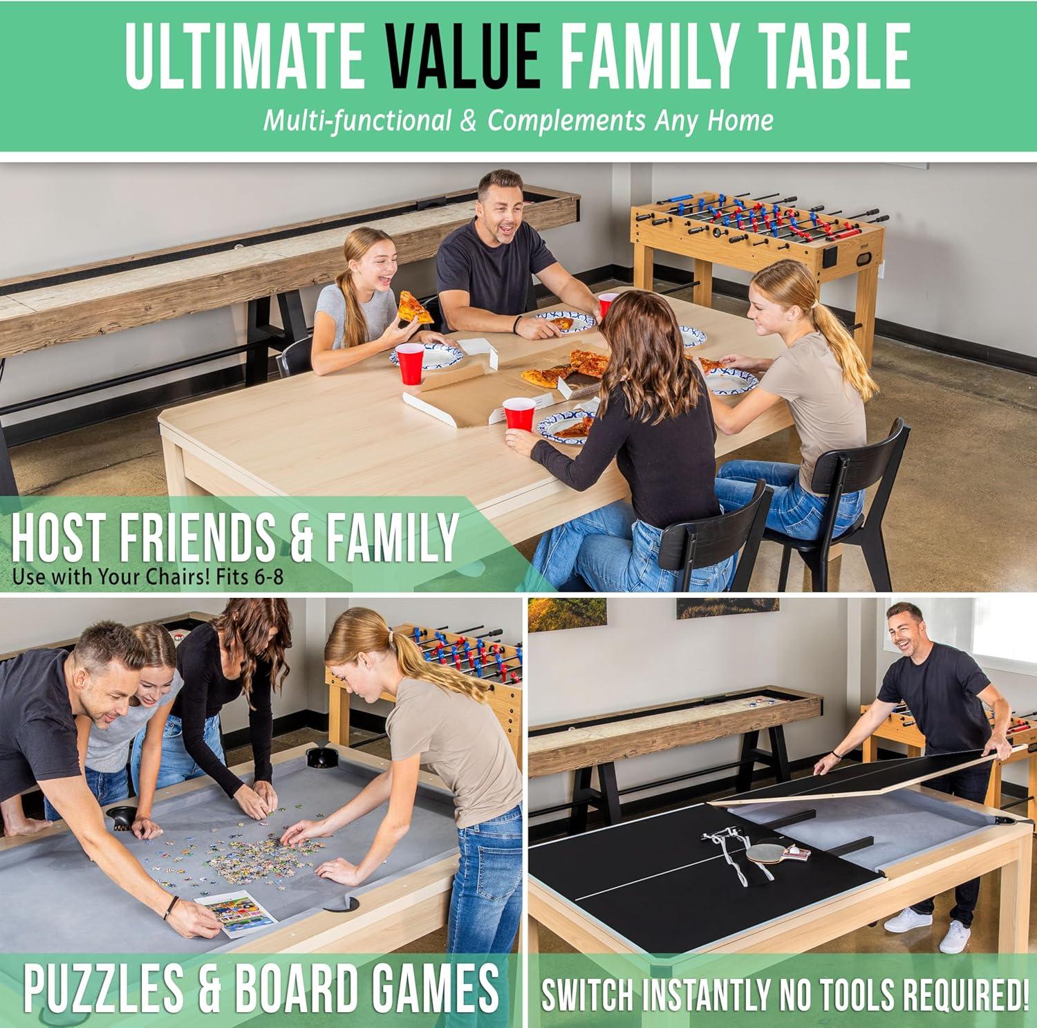 imageGoSports 3 in 1 Pool Dining ampamp Table Tennis Combo Table and Storage Benches  7 ft or 8 ft  Convertible Billiards and Table Tennis with Accessories7 ft Light Birch Table