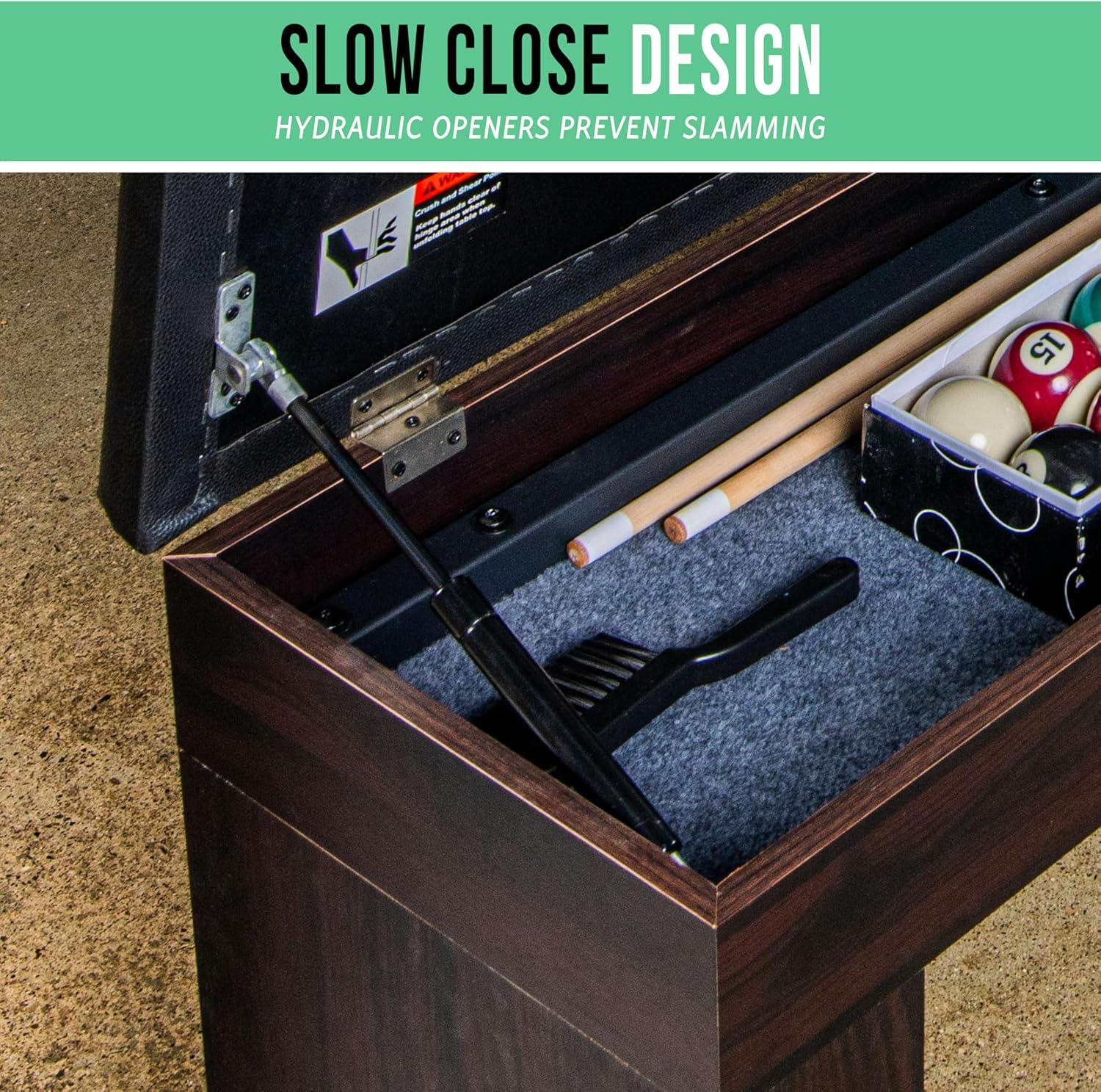 imageGoSports 3 in 1 Pool Dining ampamp Table Tennis Combo Table and Storage Benches 7 ft or 8 ft Convertible Billiards and Table Tennis with AccessoriesDark Wood Bench