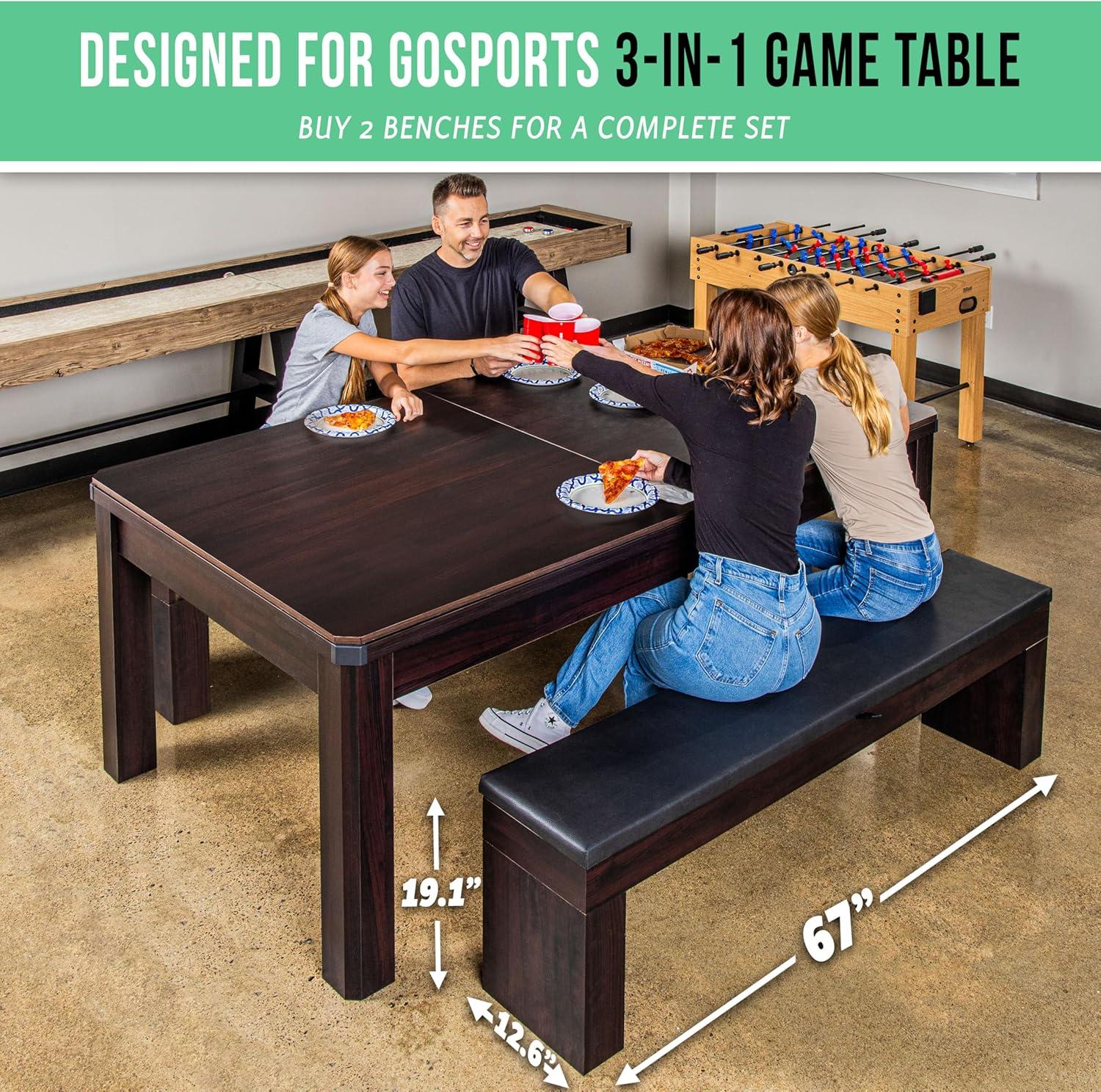 imageGoSports 3 in 1 Pool Dining ampamp Table Tennis Combo Table and Storage Benches 7 ft or 8 ft Convertible Billiards and Table Tennis with AccessoriesDark Wood Bench