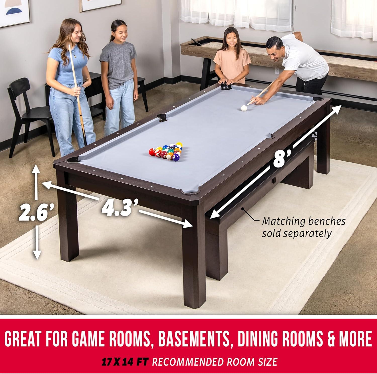 imageGoSports 3 in 1 Pool Dining ampamp Table Tennis Combo Table and Storage Benches 7 ft or 8 ft Convertible Billiards and Table Tennis with Accessories8 ft Dark Oak Table