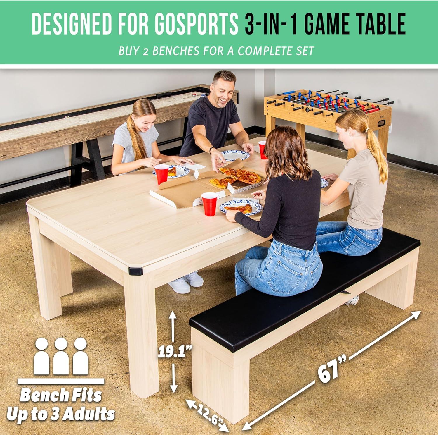 imageGoSports 3 in 1 Pool Dining ampamp Table Tennis Combo Table and Storage Benches 7 ft or 8 ft Convertible Billiards and Table Tennis with AccessoriesLight Wood Bench