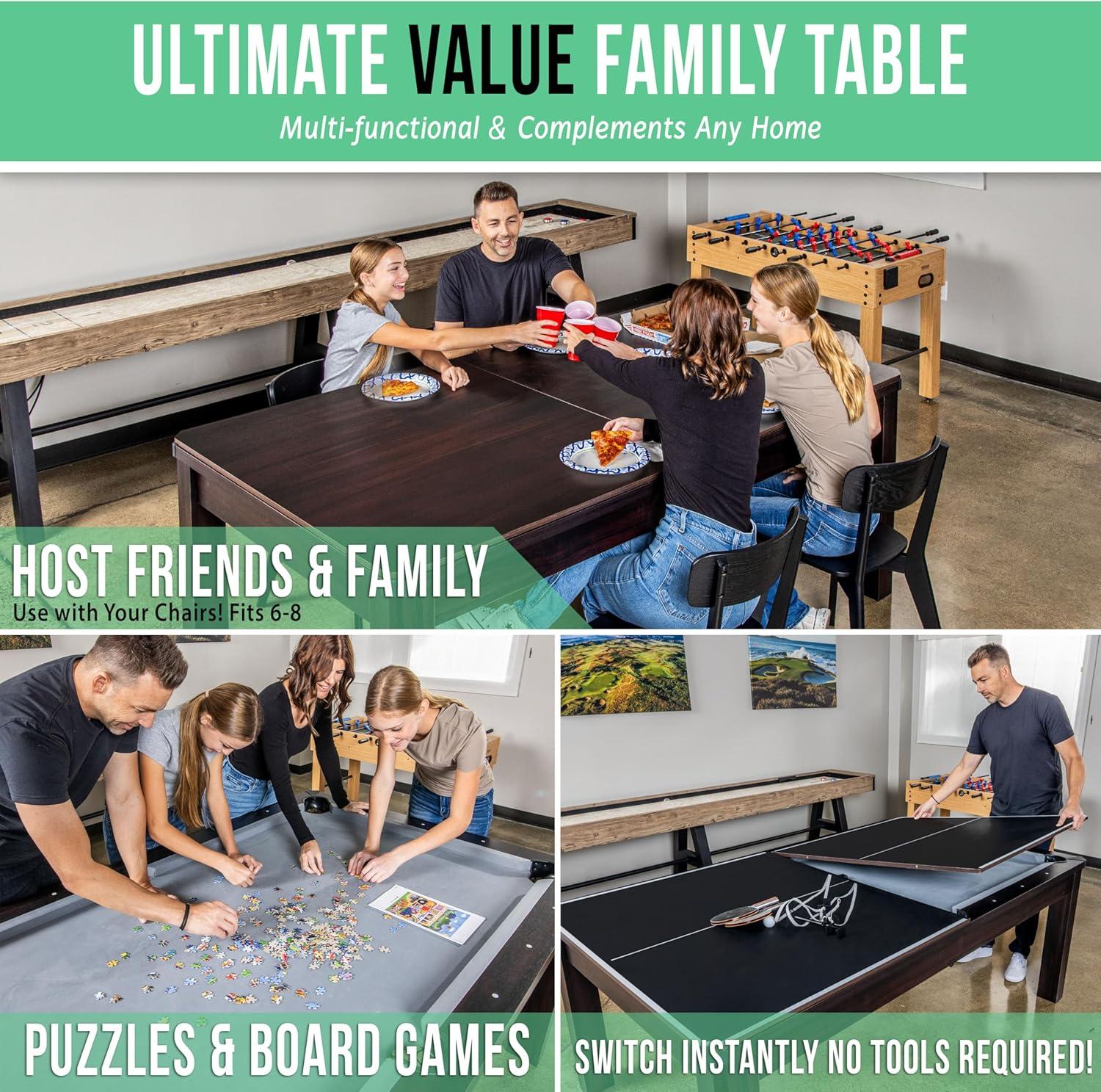 imageGoSports 3 in 1 Pool Dining ampamp Table Tennis Combo Table and Storage Benches  7 ft or 8 ft  Convertible Billiards and Table Tennis with Accessories7 ft Dark Oak Table