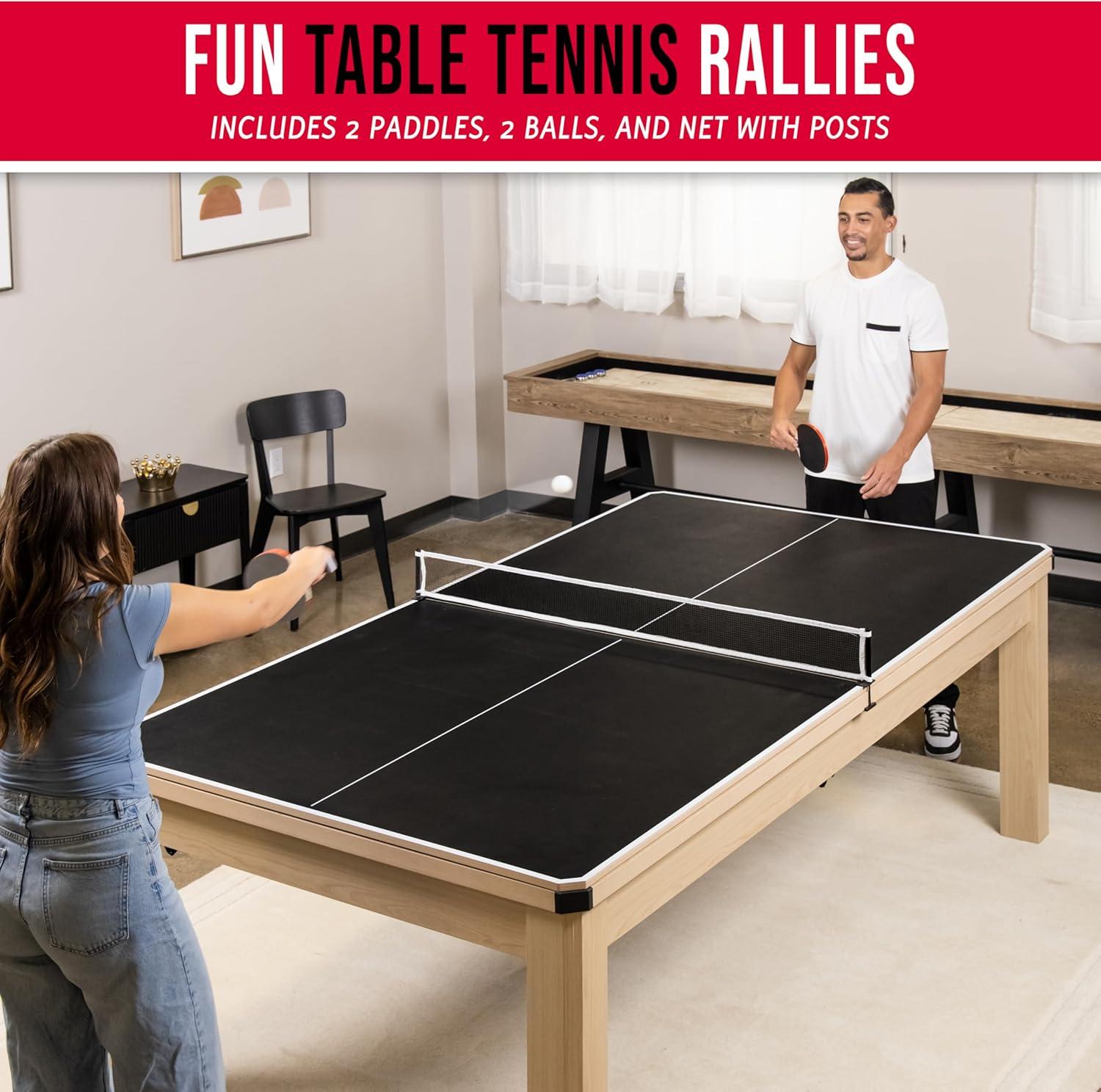 imageGoSports 3 in 1 Pool Dining ampamp Table Tennis Combo Table and Storage Benches  7 ft or 8 ft  Convertible Billiards and Table Tennis with Accessories8 ft Light Birch Table