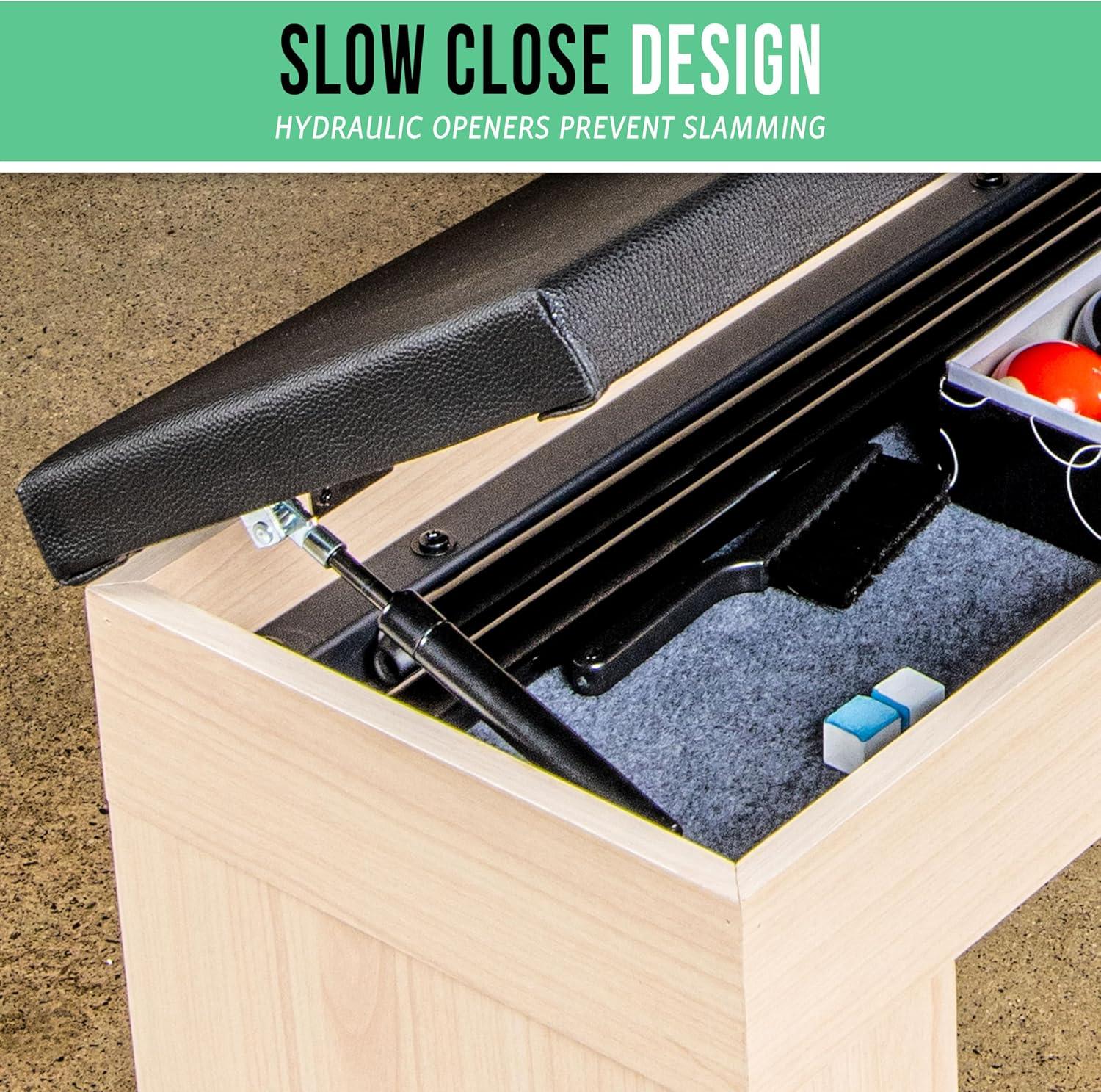 imageGoSports 3 in 1 Pool Dining ampamp Table Tennis Combo Table and Storage Benches 7 ft or 8 ft Convertible Billiards and Table Tennis with AccessoriesLight Wood Bench