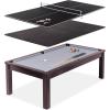 GoSports 3 in 1 Pool, Dining, & Table Tennis Combo Table and Storage Benches – 7 ft or 8 ft – Convertible Billiards and Table Tennis with Accessories(8 ft Dark Oak Table)