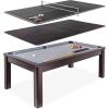 GoSports 3 in 1 Pool, Dining, & Table Tennis Combo Table and Storage Benches – 7 ft or 8 ft – Convertible Billiards and Table Tennis with Accessories(7 ft Dark Oak Table)