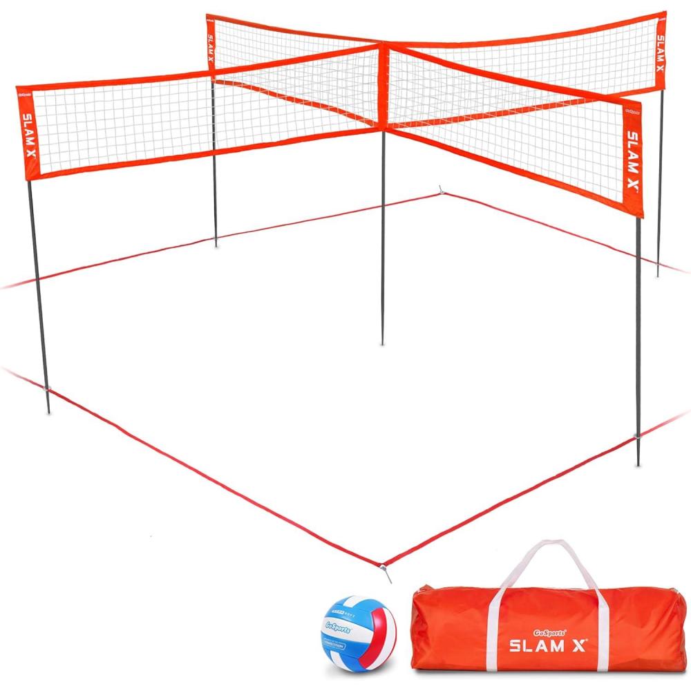 image:imageGoSports Slam X 4 Square Volleyball Game Set  14 ft or 21 ft  Ultimate Backyard amp Beach Game for All Skill Levels14 x 14 ft