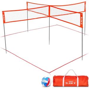 GoSports Slam X 4 Square Volleyball Game Set – 14 ft or 21 ft – Ultimate Backyard & Beach Game for All Skill Levels(14 x 14 ft)
