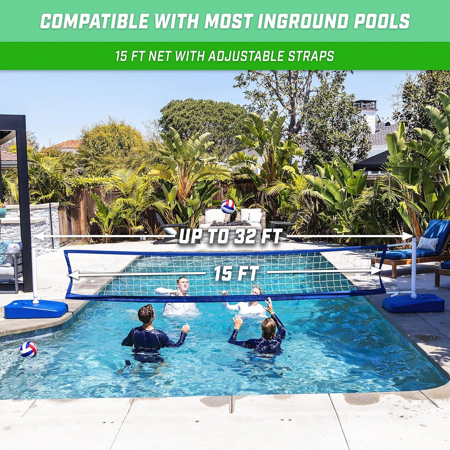 image:imageGoSports Splash Net Elite Pool Volleyball Game with Water Weighted Bases Adjustable Net for Inground Pools