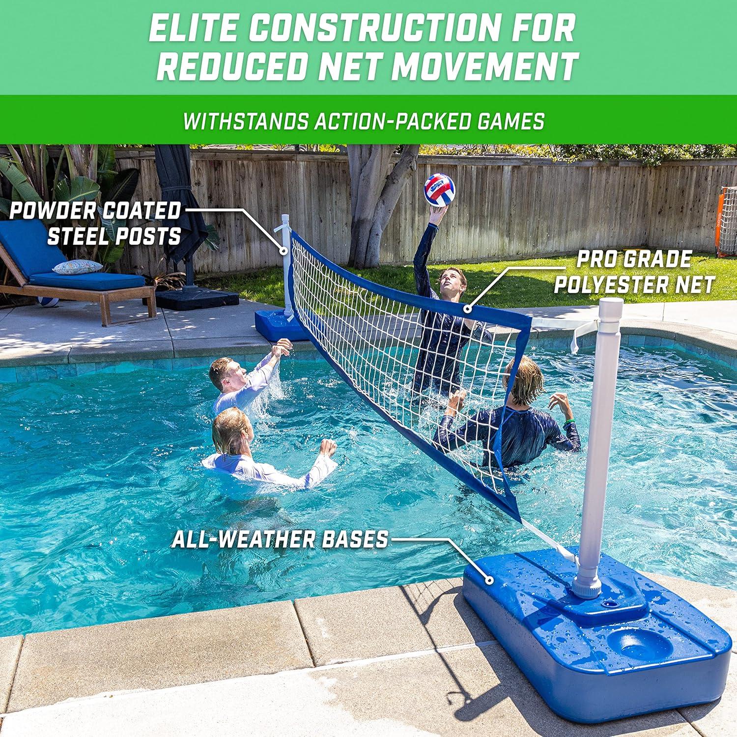 image:imageGoSports Splash Net Elite Pool Volleyball Game with Water Weighted Bases Adjustable Net for Inground Pools