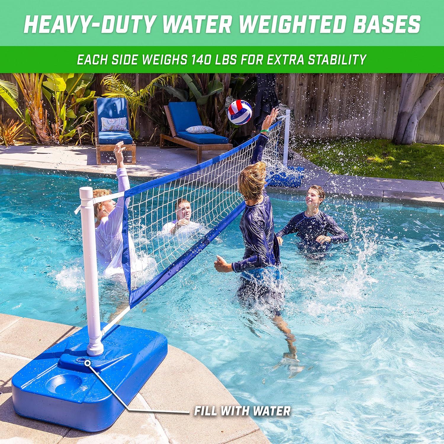 image:imageGoSports Splash Net Elite Pool Volleyball Game with Water Weighted Bases Adjustable Net for Inground Pools