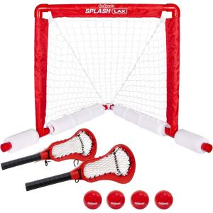 GoSports Lacrosse Floating Pool Goal Set – Includes Water Goal, 2 Sticks and 4 Soft Balls, Red