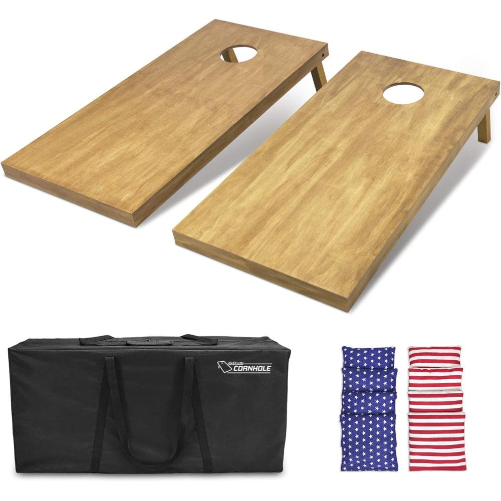 image:imageGoSports 4 ft x 2 ft Regulation Size Wooden Cornhole Boards Set with Light Brown Finish Includes Carrying Case Choose Your ColorsAmerican Stars Stripes