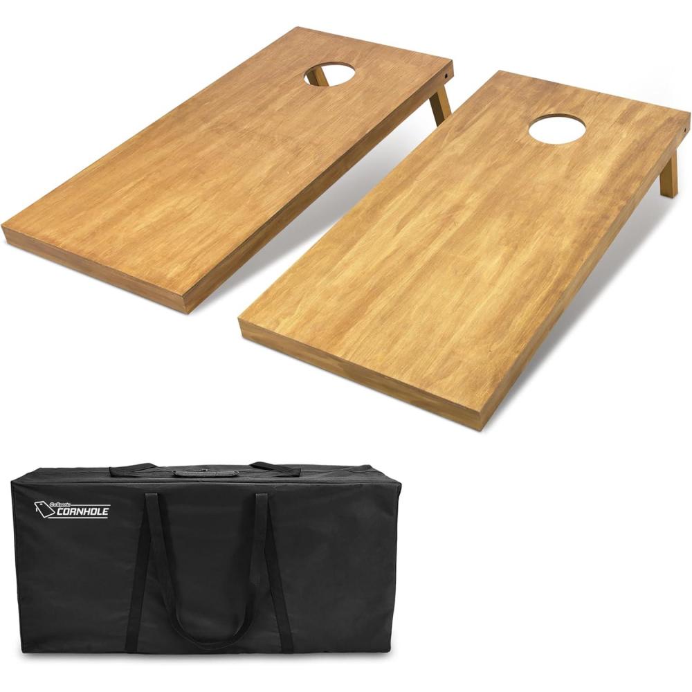 image:imageGoSports 4 ft x 2 ft Regulation Size Wooden Cornhole Boards Set with Light Brown Finish Includes Carrying Case Choose Your ColorsNo Bean Bags