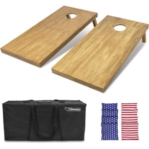 GoSports 4 ft x 2 ft Regulation Size Wooden Cornhole Boards Set with Light Brown Finish – Includes Carrying Case (Choose Your Colors)(American Stars & Stripes)