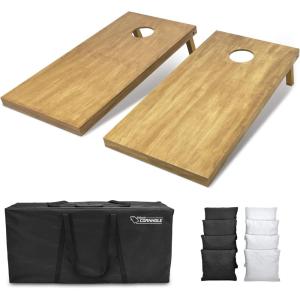 GoSports 4 ft x 2 ft Regulation Size Wooden Cornhole Boards Set with Light Brown Finish – Includes Carrying Case (Choose Your Colors)(Black & White)
