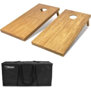 GoSports 4 ft x 2 ft Regulation Size Wooden Cornhole Boards Set with Light Brown Finish – Includes Carrying Case (Choose Your Colors)(No Bean Bags)