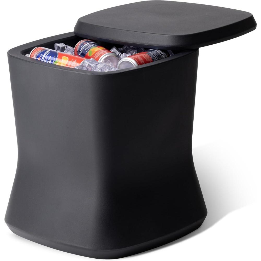 image:imageCoast Modern Outdoor Side Table Cooler 2 in 1 Patio Decor Storage Table amp Ice Chest 25 QT White Gray Sand Stone Blue BlackBlack
