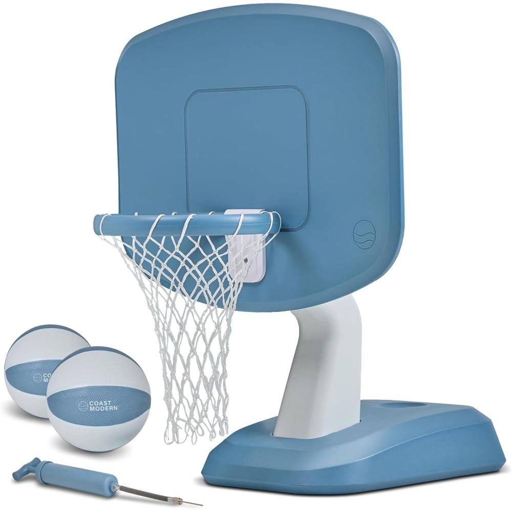 image:imageCoast Modern Poolside Basketball Hoop  Premium Outdoor Pool Basketball Hoop with 2 Water Basketballs and Ball Pump